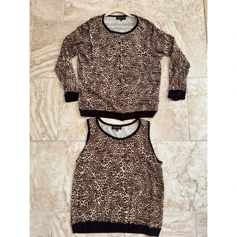 2 Piece Jones New‎ York Leopard Print Cardigan (Sz 3X) And Tank Top (Sz 2X) - Picture 2 of 15